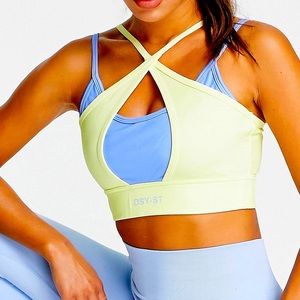 Nwt Daisy Street Active double layer light support sports bra in yellow and blue